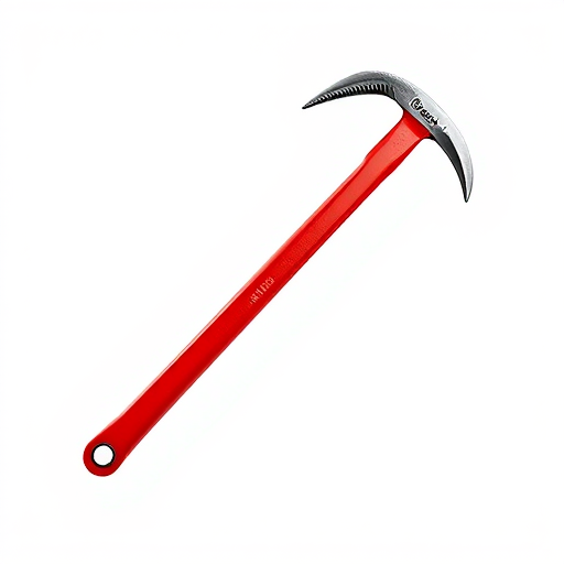 Create a high-resolution digital illustration of a red crowbar with a sleek design on a plain white background, using a 50mm lens, f/2.8 aperture, ISO 100, shot in natural light to enhance clarity and detail.