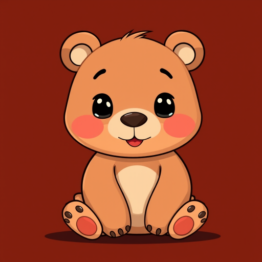 Generate a cute cartoon bear sitting upright with a rounded body and soft features on a solid black background, use a high-resolution digital camera, aperture f/2.8, ISO 100, focus mode: single point, in a front view, with vibrant colors and smooth outlines.