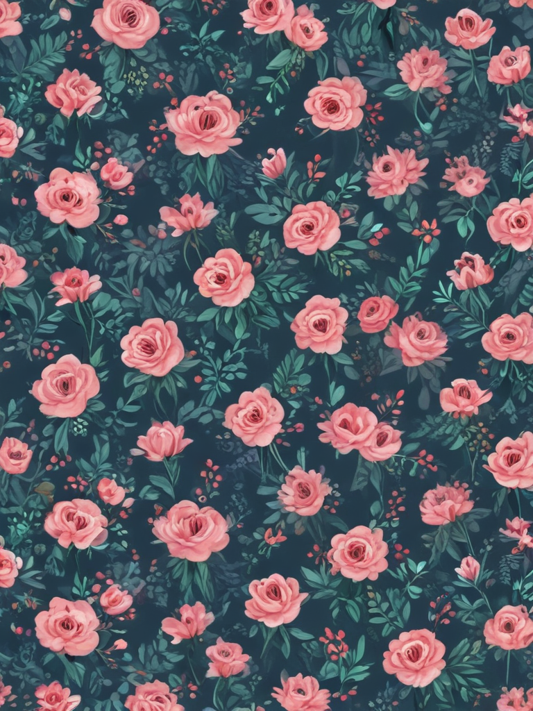 Elegant Floral Pattern Featuring Soft Pink Roses on a Deep Blue Background