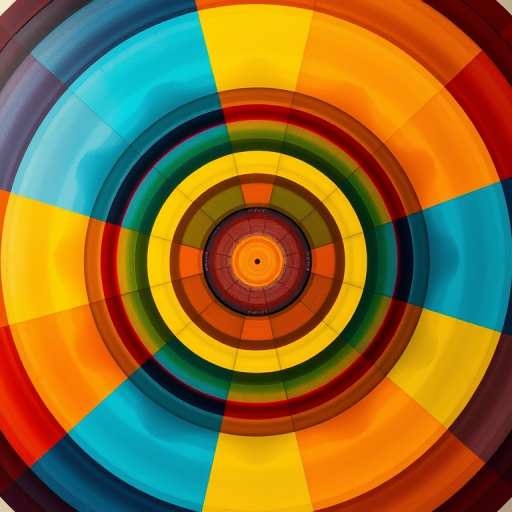 vibrant color wheel pattern with concentric circles and smooth gradients, high resolution, ISO 100, aperture f/8, shutter speed 1/200s, 24mm lens, top-down view, soft lighting