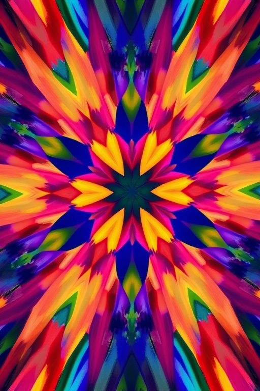Create a vibrant and colorful abstract geometric pattern, captured with a DSLR camera at ISO 100, f/8 aperture, 1/250s shutter speed, using a wide-angle lens from a top-down perspective to enhance depth and detail.