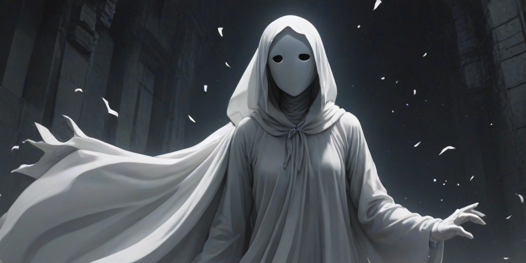 source_anime, rating_safe, day, natural lighting, faceless-humanoid focus, flying, floating, Dafaceless, no face, white_Dafaceless_cloth, 1faceless, intricately detailed illustration, depth of field, atmospheric perspective, horror