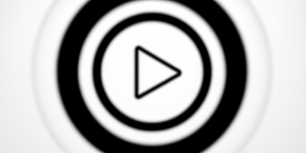 Create a high-resolution image of a simple play button icon, centered within a circular black and white background, using a shallow depth of field with a 50mm lens at f/2.8, shot from a front view on a DSLR camera.