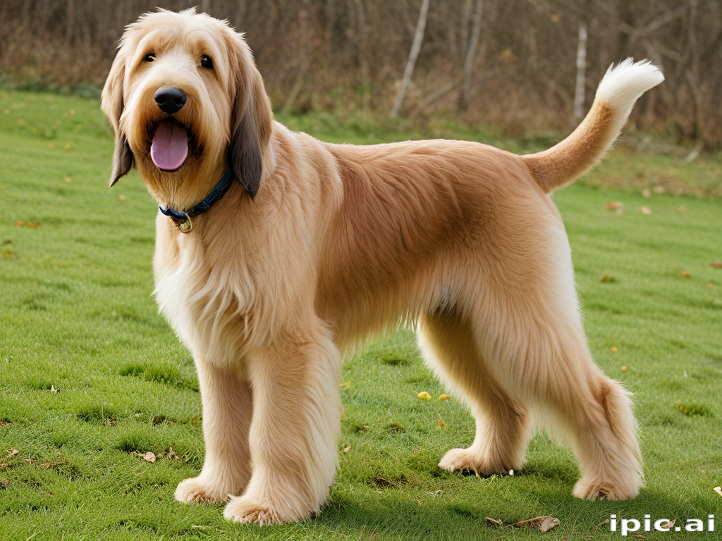 A Happy Golden Dog Standing Proudly in a Green Field Outdoors.