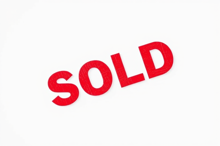 Create an image of the word SOLD in bold, textured red letters on a plain white background, shot with a DSLR camera at f/2.8, ISO 100, 50mm lens, top-down view, using natural lighting to enhance clarity and sharpness.