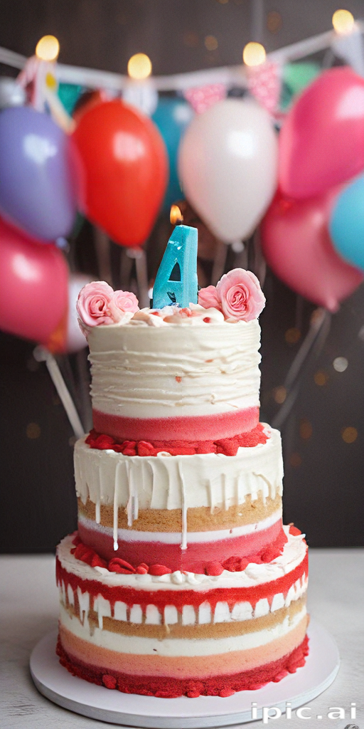 Delicious Three-Tier Birthday Cake Decorated with Colorful Balloons and ...