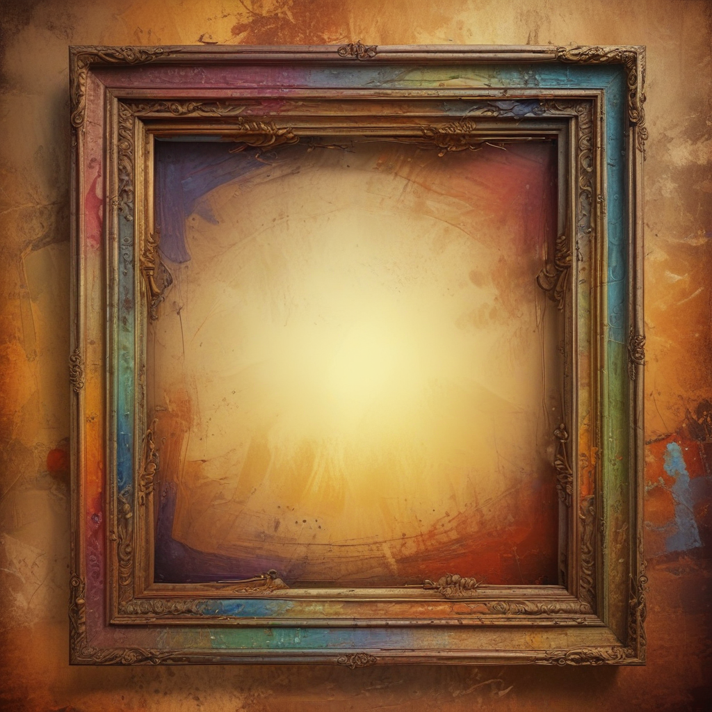 An Ornate Picture Frame Against a Colorful Textured Background with Light