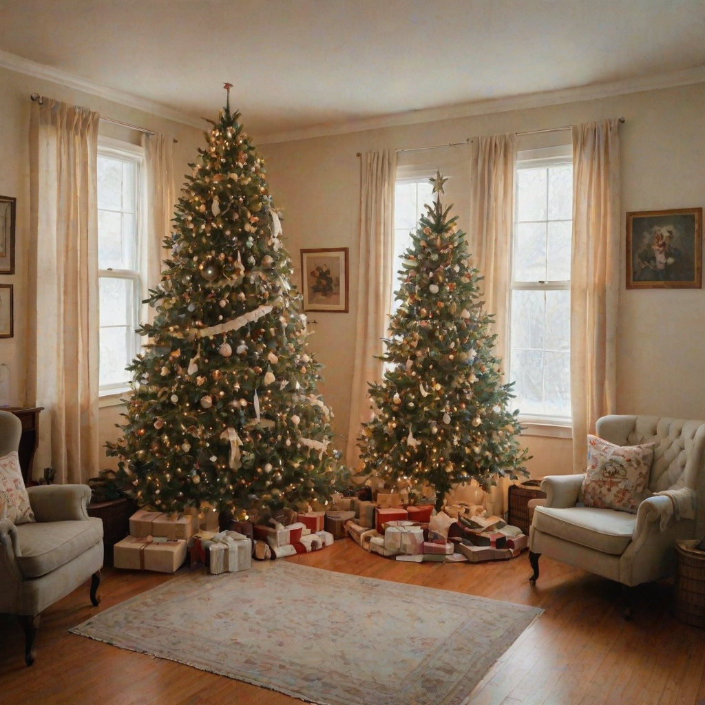a vintage christmas tree in a cozy room