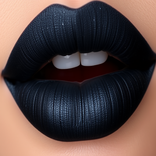 Charcoal gray lips with a smoky gradient effect, named "Midnight Haze," feature a velvety texture and subtle silver sparkle for sultry evening looks and night club scenes