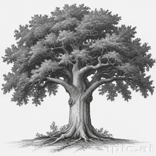 oak tree clipart black and white