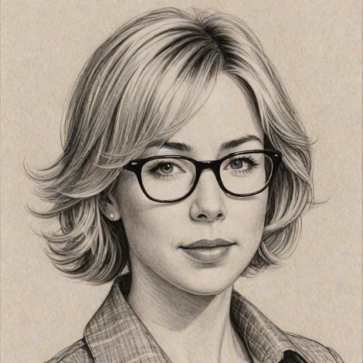 Dazzling Traylor Howard, pencil sketch, portrait of Comely woman 1971s in glasses, hair style beatnik, outline, clear lines, fine lines, 8k