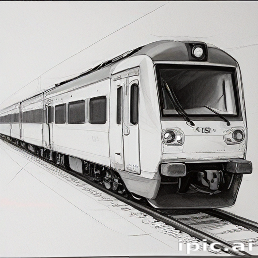 Square Train Drawing Detailed Sketch of a Modern Train on Tracks in Urban Setting