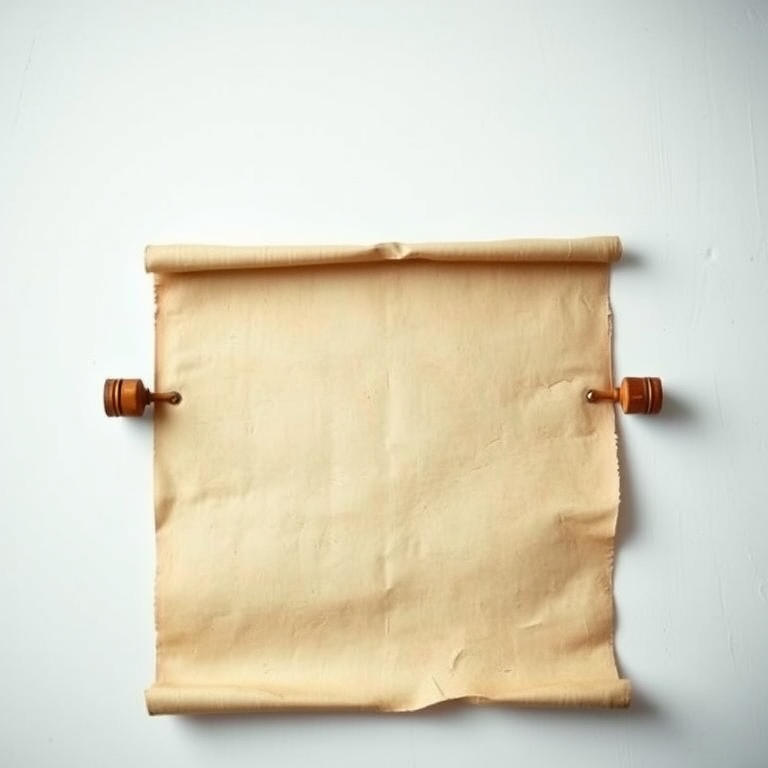 Create a vintage scroll on a plain background with soft lighting, using a DSLR camera with a 50mm lens at f/2.8, ISO 100, and a shallow depth of field to enhance detail and texture.