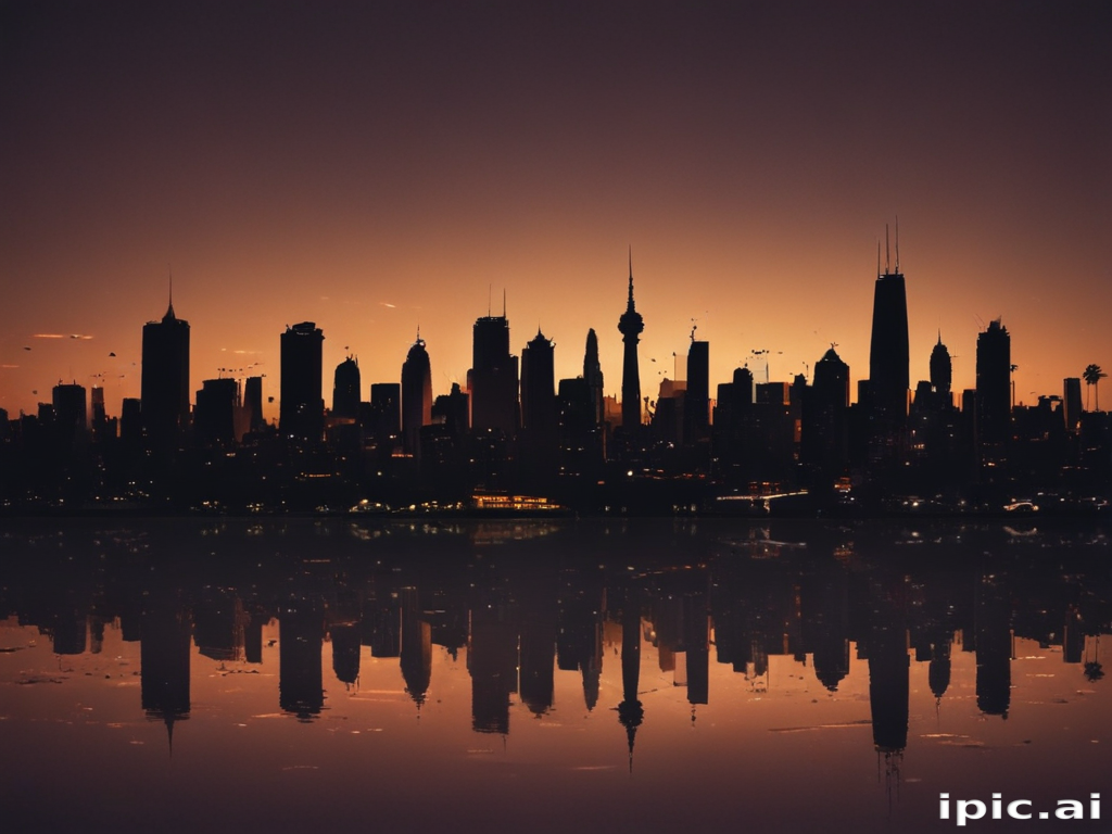 Stunning City Skyline at Dusk with Reflection in Calm Waters