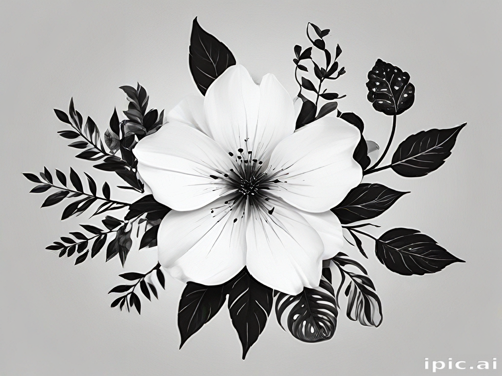 Elegant Black and White Floral Arrangement with Intricate Leaf Designs.