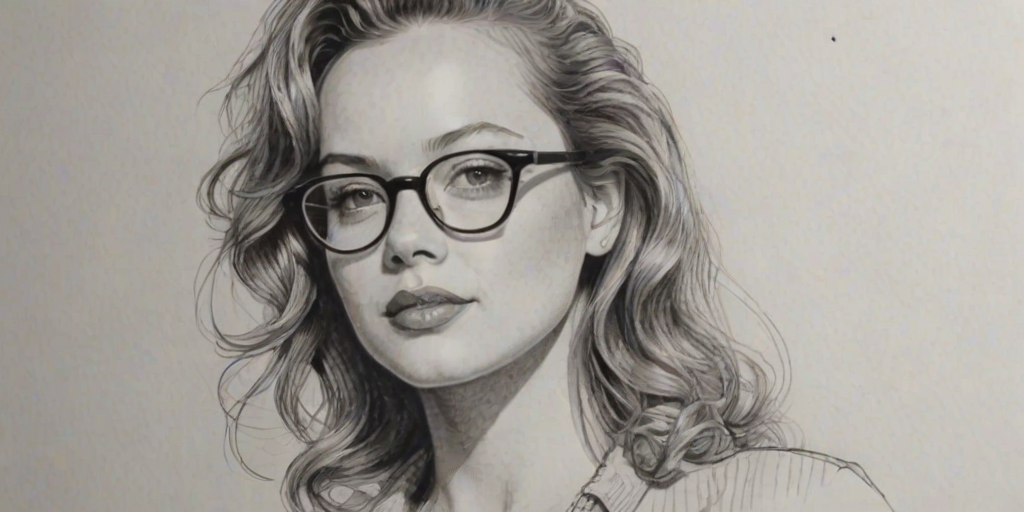 Attractive Bijou Phillips, pencil sketch, portrait of Sublime woman 1954s in glasses, hair style beatnik, outline, clear lines, fine lines, 8k