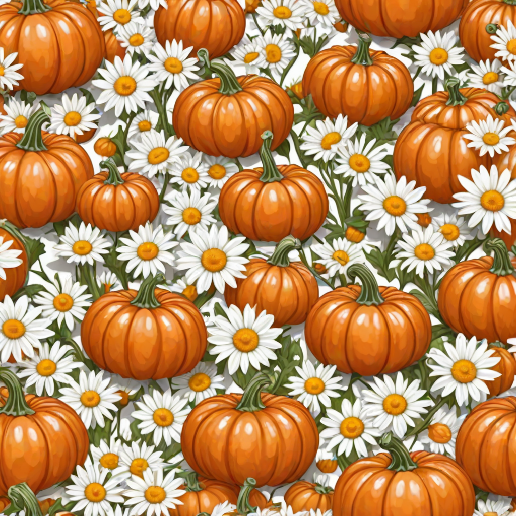 a whimsical orange pumpkin with white daises pattern covering the pumpkin. Solid white background sublimation vector 3000dpi 32k