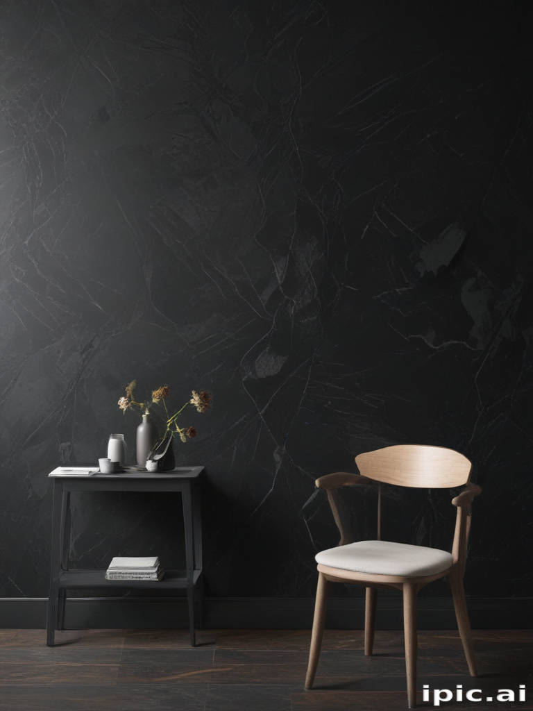 Elegant Minimalist Interior Featuring a Black Wall, Chair, and ...