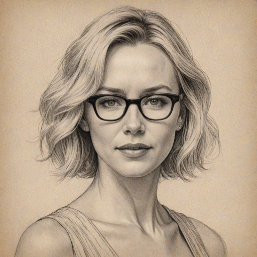 Stunning Naomi Watts, pencil sketch, portrait of Appealing woman 1923s in glasses, hair style beatnik, outline, clear lines, fine lines, 8k