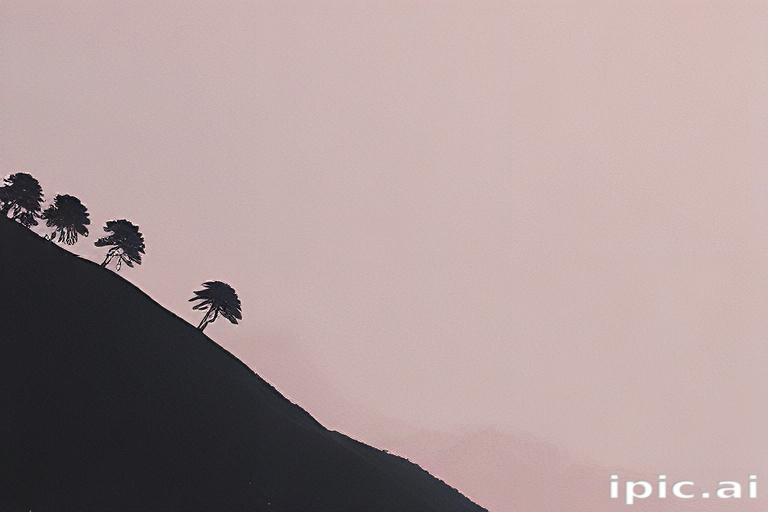 Majestic Silhouettes of Trees Against a Soft Pink Sunset Sky.