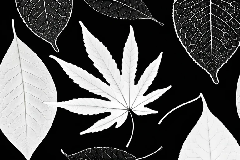 An Artistic Arrangement of Black and White Leaves on Dark Background