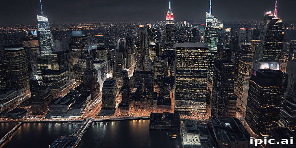 Stunning Aerial View of a Vibrant City Skyline Illuminated at Night