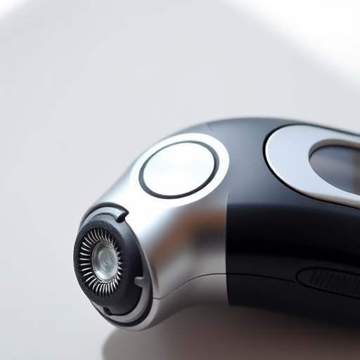 A high-quality close-up image of a modern electric shaver on a clean white background, with soft natural lighting, using a DSLR camera at f/2.8 aperture, 1/125s shutter speed, ISO 100, and a 50mm lens.