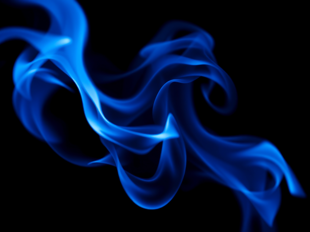 A vibrant blue flame effect swirling against a black background, captured with a DSLR camera at f/4 aperture, 1/200 sec shutter speed, ISO 100, with a macro lens from a low angle, high resolution, emphasizing the fluid movement and detail of the flames.