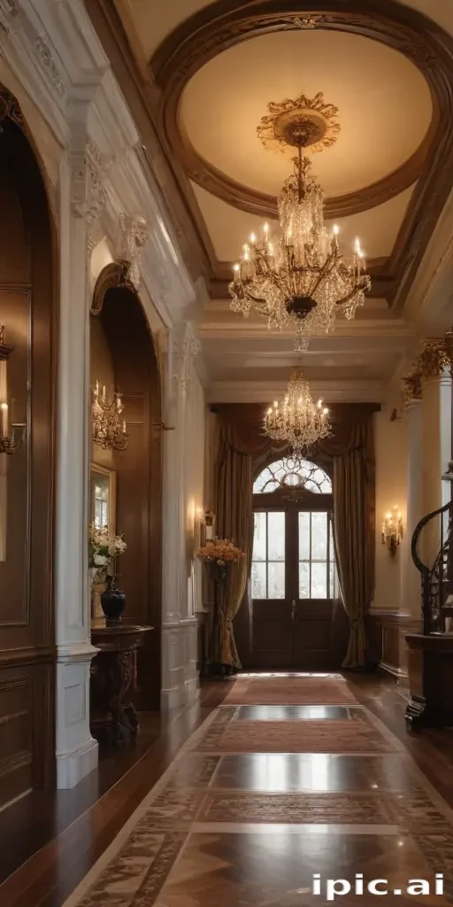 Elegant Entrance Hallway Featuring Ornate Chandeliers and Luxurious ...