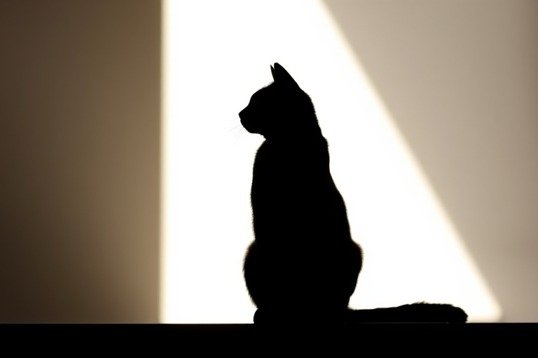 Create a high-quality image of a minimalist black silhouette of a cat sitting gracefully, captured with a DSLR camera at f/2.8 aperture, ISO 100, 50mm lens, soft natural lighting, and a shallow depth of field to emphasize the silhouette against a bright background.