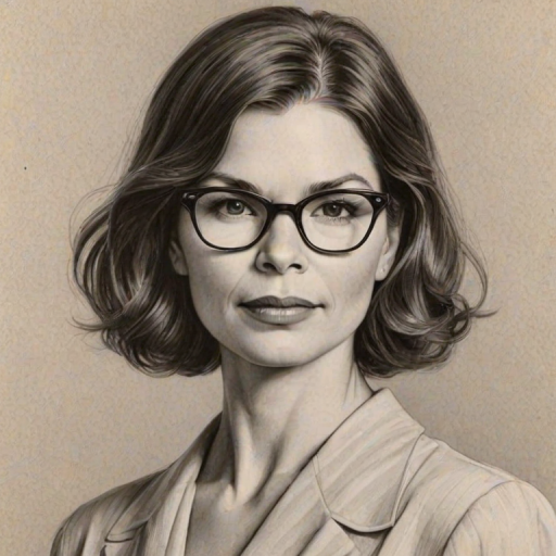 Stunning Jeanne Tripplehorn, pencil sketch, portrait of Magnificent woman 1925s in glasses, hair style beatnik, outline, clear lines, fine lines, 8k