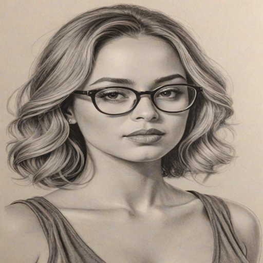 Sublime Zulay Henao, pencil sketch, portrait of Alluring woman 1931s in glasses, hair style beatnik, outline, clear lines, fine lines, 8k