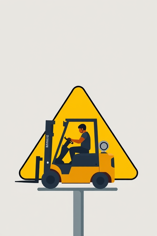 Create an illustration of a yellow triangular warning sign featuring a forklift with a driver in a minimalist style, using a high-resolution digital format, captured with a 50mm lens at f/8, 1/200s shutter speed, in natural lighting, from a slightly elevated angle for clarity.