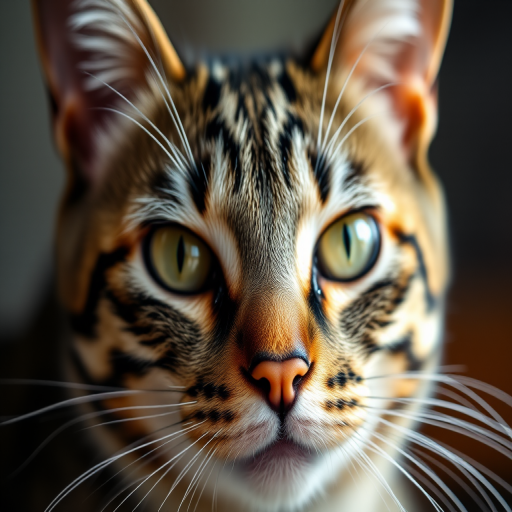 close-up of a tabby cat with sharp details and natural lighting, aperture f/2.8, shutter speed 1/500s, ISO 100, 50mm lens, macro photography style, DSLR camera