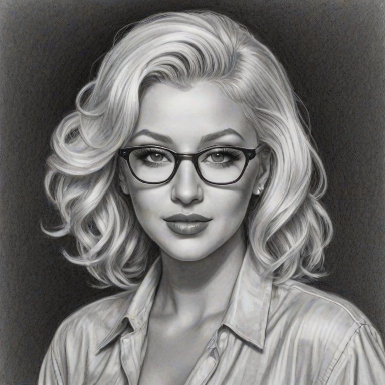 Lovely Christina Aguilera, pencil sketch, portrait of Captivating woman 1947s in glasses, hair style beatnik, outline, clear lines, fine lines, 8k
