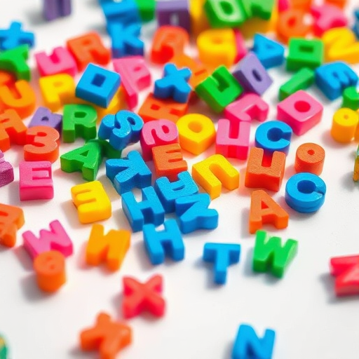 colorful plastic alphabet and number blocks scattered on a white surface, macro shot, f/2.8 aperture, 50mm lens, ISO 100, bright natural lighting