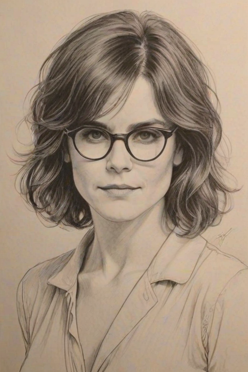 Enchanting Ally Sheedy, pencil sketch, portrait of Gorgeous woman 1928s in glasses, hair style beatnik, outline, clear lines, fine lines, 8k