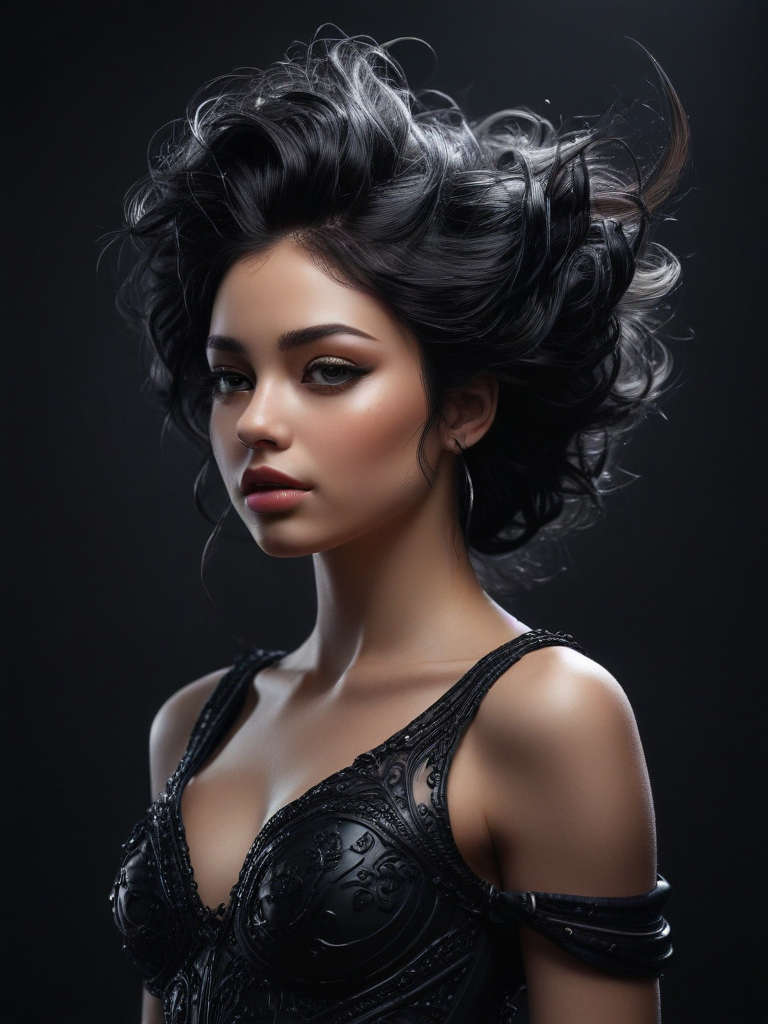 Elegant Portrait of a Young Woman with Stunning Curly Hair and ...