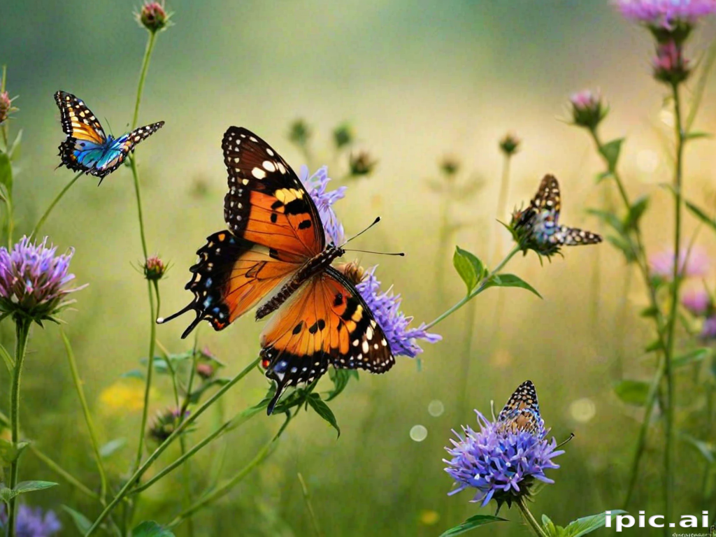 Colorful Butterflies Fluttering Among Vibrant Wildflowers in a Sunny Meadow