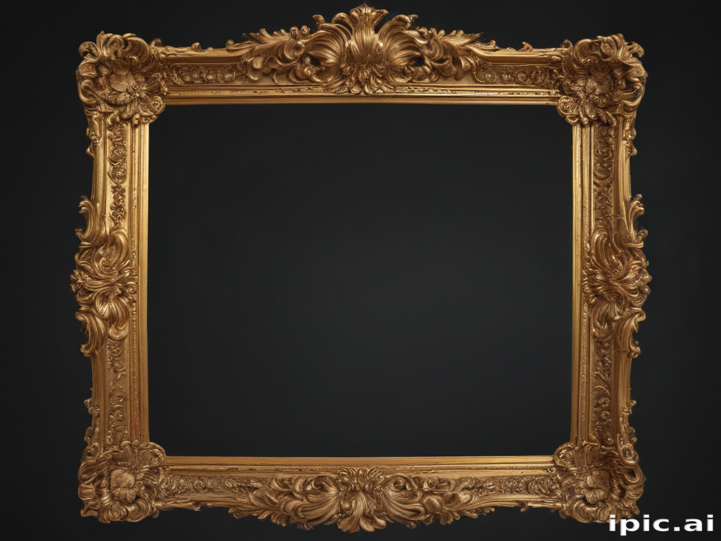Intricate Golden Picture Frame with Ornate Floral Designs and Curves