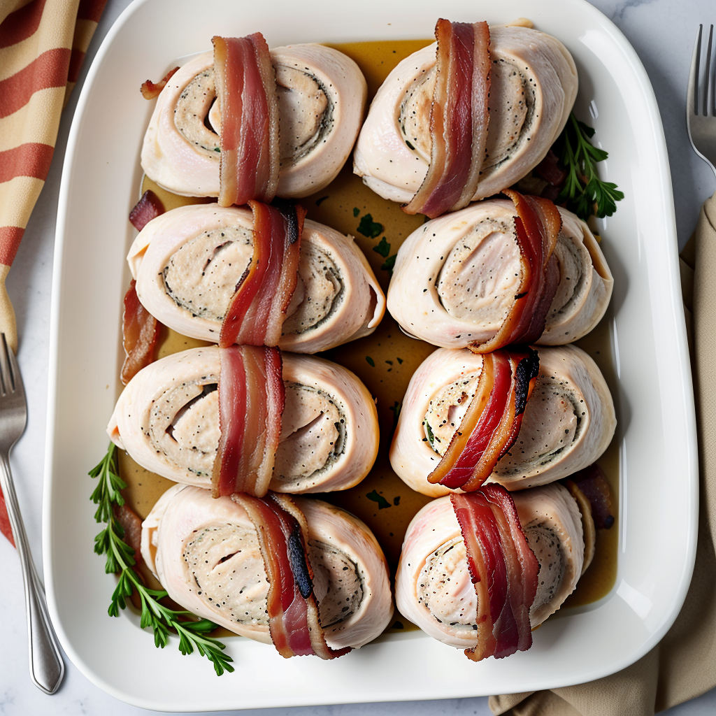 chicken breast with stuffing wrapped in bacon