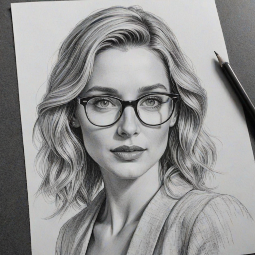Stunning Annabelle Wallis, pencil sketch, portrait of Splendid woman 1927s in glasses, hair style beatnik, outline, clear lines, fine lines, 8k