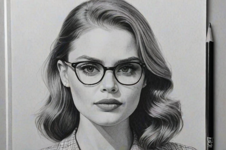 Dazzling Holland Roden, pencil sketch, portrait of Superb woman 1938s in glasses, hair style beatnik, outline, clear lines, fine lines, 8k