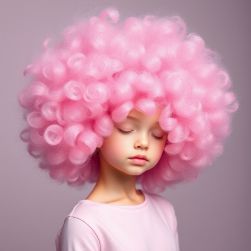Whimsical cotton candy pink afro with subtle violet undertones, Cloud's hair defies gravity with its voluminous and airy texture, creating a soft and dreamy silhouette