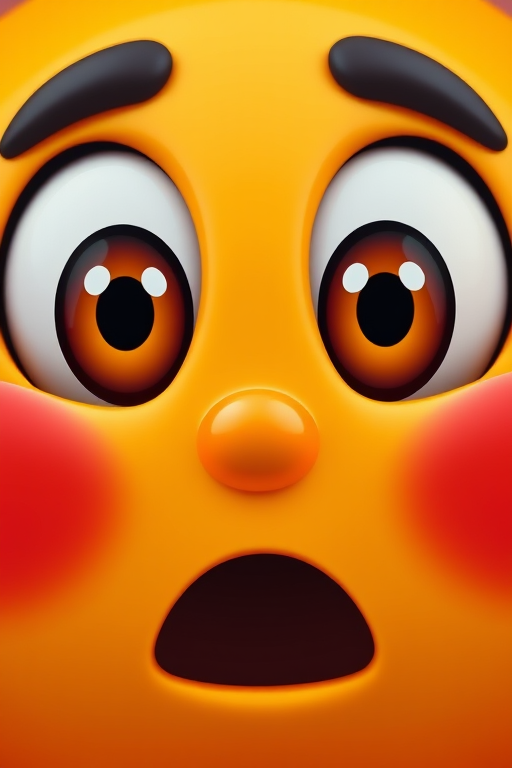Create a vibrant emoji with a surprised expression featuring large, expressive eyes and an open mouth, shot with a DSLR camera at f/1.8, ISO 100, 50mm lens, in a close-up view, ensuring high detail and clarity.