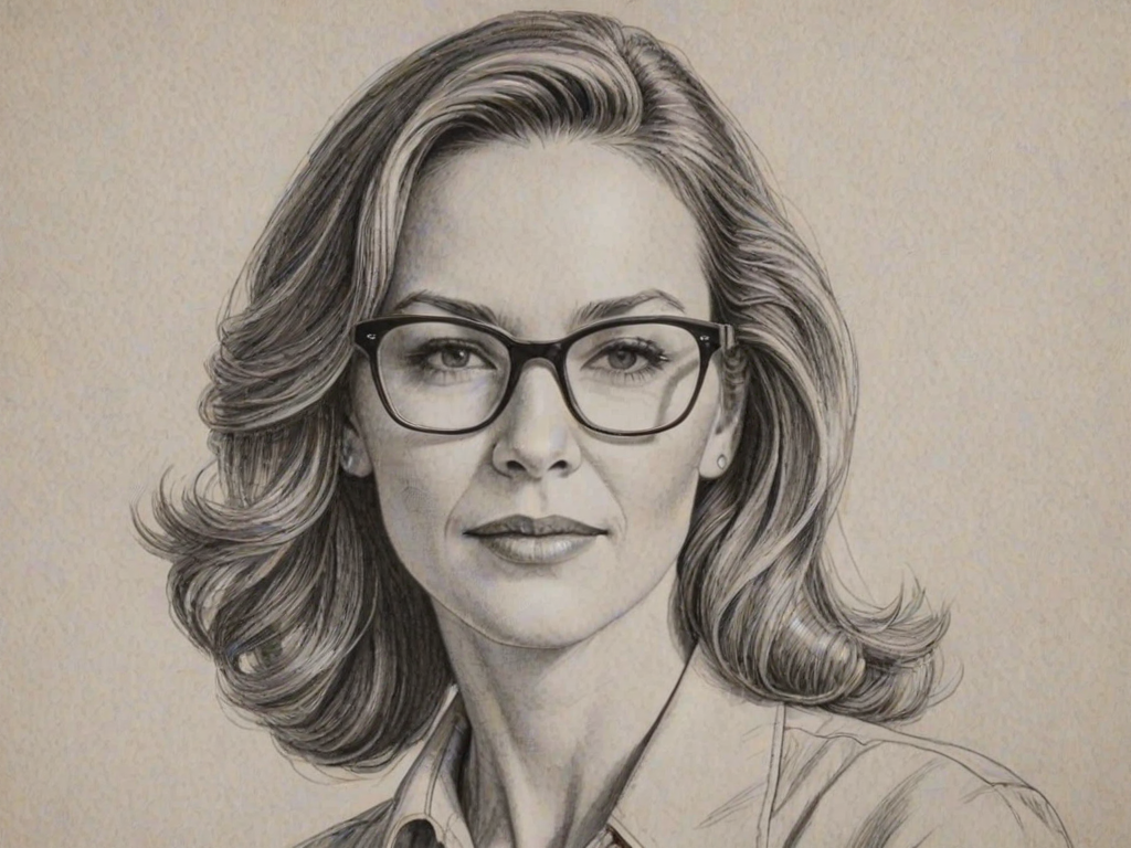 Comely Diane Lane, pencil sketch, portrait of Fascinating woman 1944s in glasses, hair style beatnik, outline, clear lines, fine lines, 8k