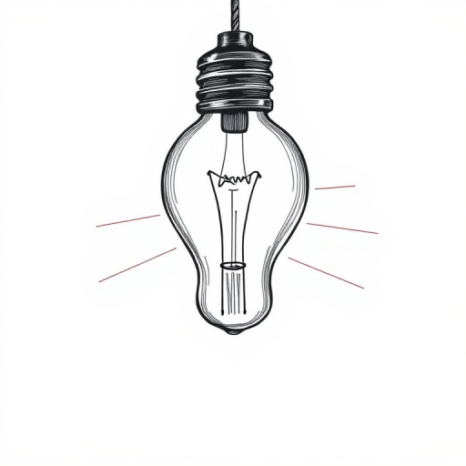 Create a highly detailed illustration of a light bulb with intricate line work, using a DSLR camera, 50mm lens, f/1.8 aperture, ISO 100, shot at a 45-degree angle, in natural light for crispness and clarity.