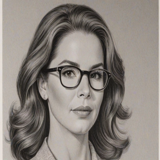 Gorgeous Melissa Gilbert, pencil sketch, portrait of Pleasing woman 1956s in glasses, hair style beatnik, outline, clear lines, fine lines, 8k