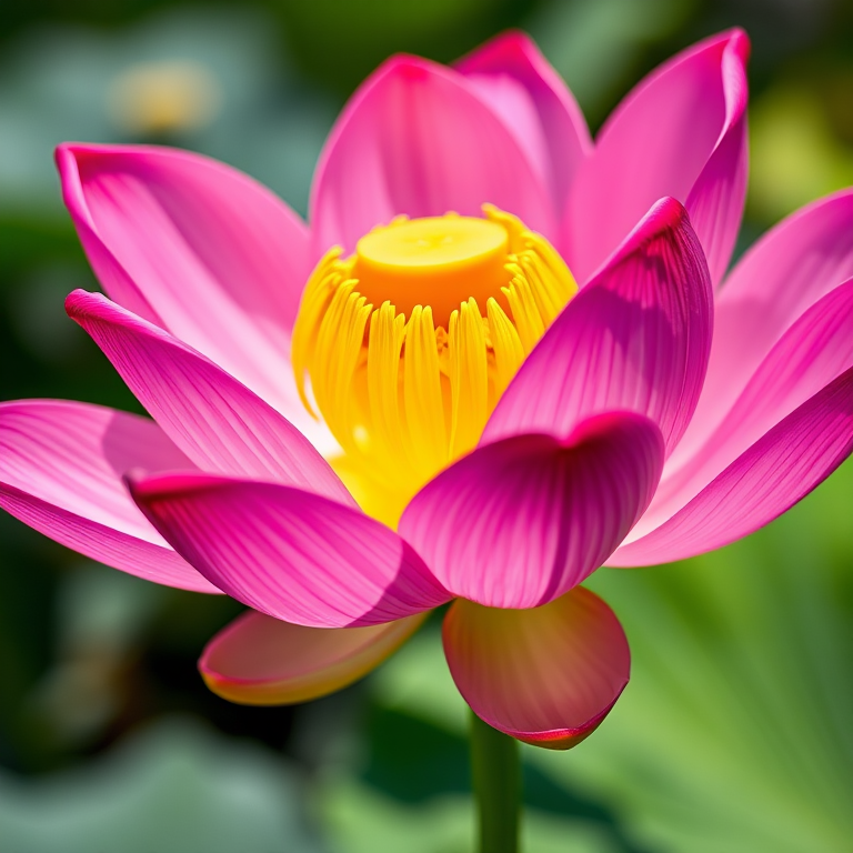 photograph a vibrant pink lotus flower in full bloom, close-up view, shallow depth of field, aperture f/2.8, ISO 100, 50mm lens, natural lighting, taken with a DSLR camera
