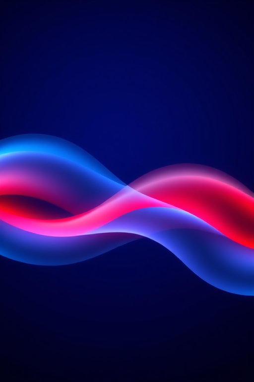 Create a smooth, flowing abstract wave design with gradients of blue and red on a deep blue background, using a DSLR camera with a 50mm lens at f/1.8, ISO 100, shoot from a slight angle to create depth, high dynamic range for enhanced color saturation.